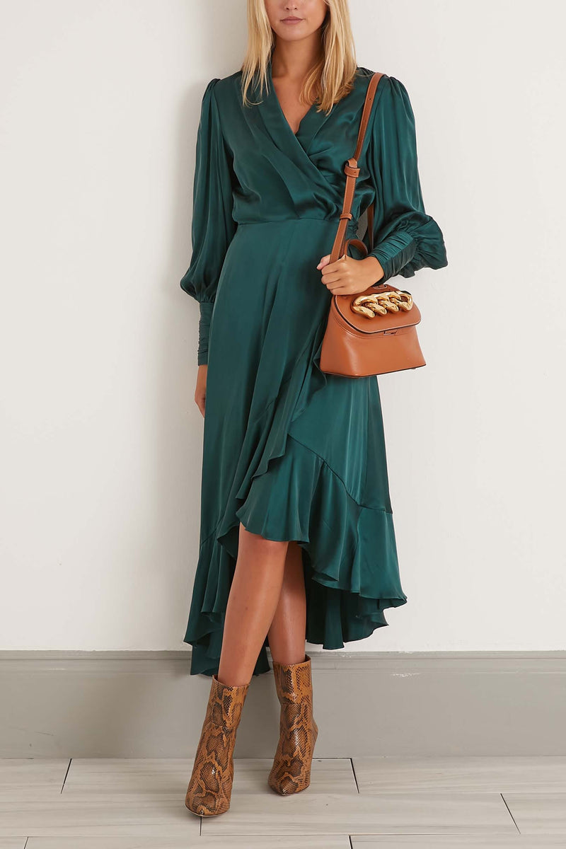 Zimmermann Silk Wrap Midi Dress in Jade ...